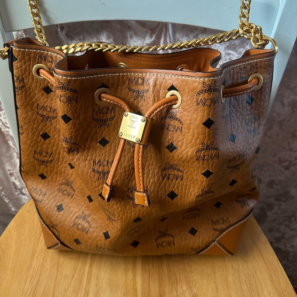 MCM Brown Leather Bucket Bag